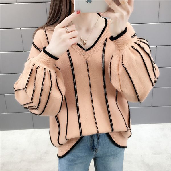 autumn winter pink/beige/khaki striped sweater women v-neck lantern long sleeve casual pullover female jumper fashion 210426, White;black
autumn winter pink/beige/khaki striped sweater women v-neck lantern long sleeve casual pullover female jumper fashion 210426, White;black