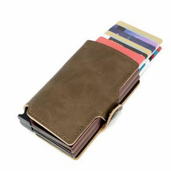 card holders double metal holder box pu leather rfid wallets men aluminum business id cover multifunction cardholder case, Brown;gray
card holders double metal holder box pu leather rfid wallets men aluminum business id cover multifunction cardholder case, Brown;gray