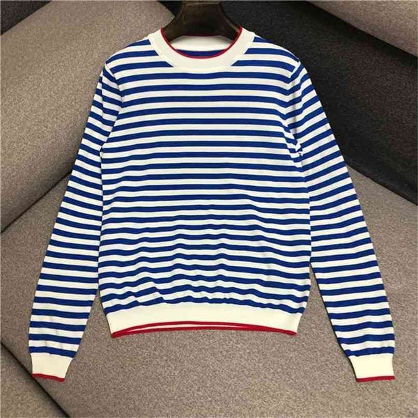 luxury designer brand knitted pullovers for women vintage o neck blue white navy stripes sweater 210914, White;black
luxury designer brand knitted pullovers for women vintage o neck blue white navy stripes sweater 210914, White;black