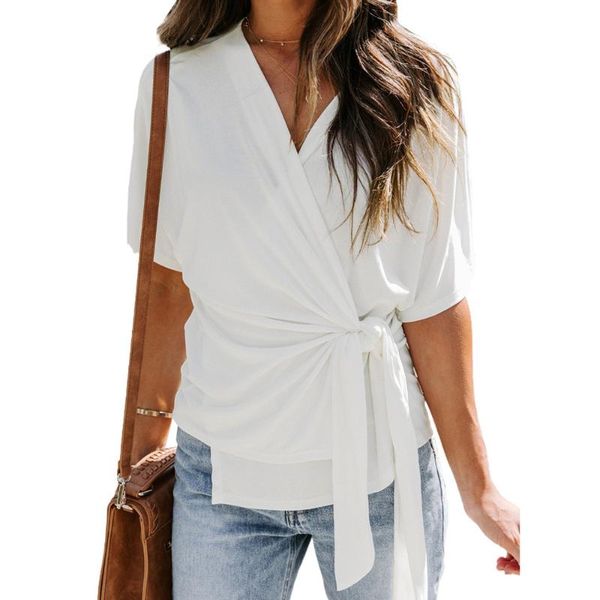 women's t-shirt summer lace up women solid female funny streetwear v neck short sleeve casual tshirt, White
women's t-shirt summer lace up women solid female funny streetwear v neck short sleeve casual tshirt, White