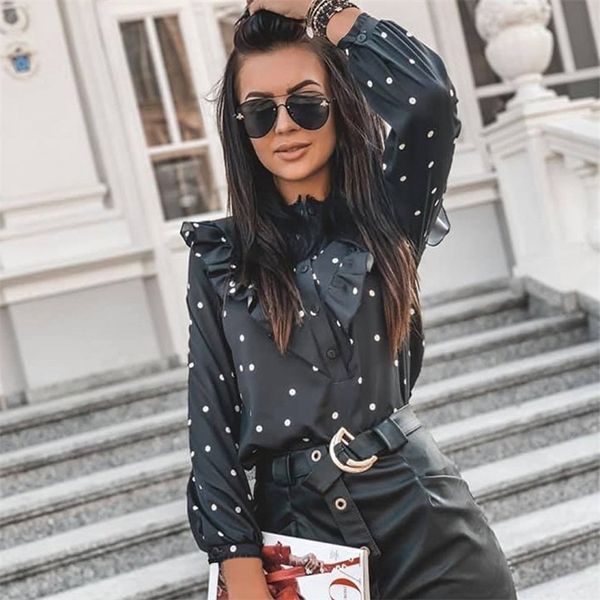 lady autumn long sleeve polka dot ruffle blouse shirt elegant casual o neck buttons pullover women 2021 spring streetwear, White
lady autumn long sleeve polka dot ruffle blouse shirt elegant casual o neck buttons pullover women 2021 spring streetwear, White