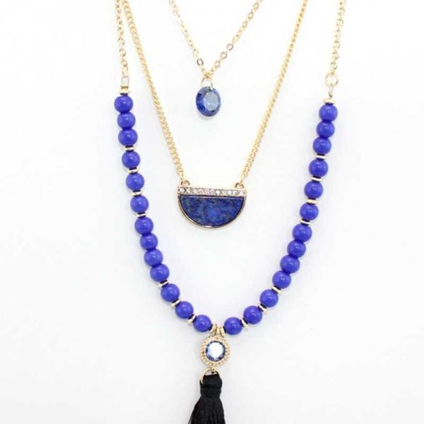 light yellow gold color multi layer lapis lazuli pendant link chain necklace with tassels jewelry necklaces, Silver
light yellow gold color multi layer lapis lazuli pendant link chain necklace with tassels jewelry necklaces, Silver