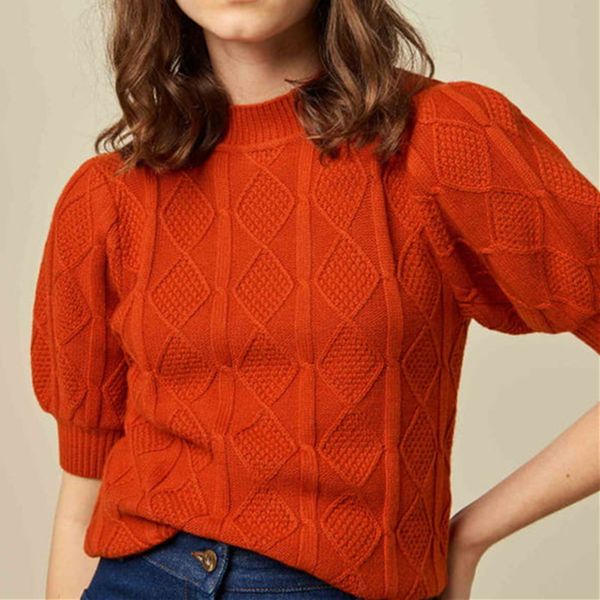 sweaters women red sweater plaid short puff sleeve o-neck knit pullover with buttons, White;black
sweaters women red sweater plaid short puff sleeve o-neck knit pullover with buttons, White;black