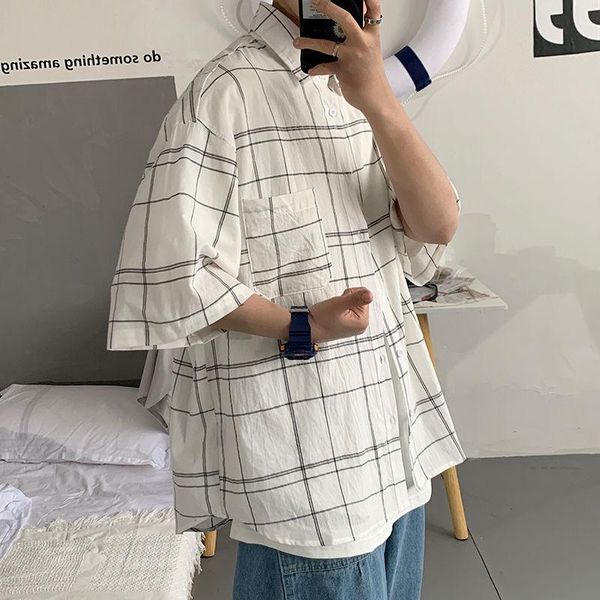 summer plaid shirt men's fashion retro casual men streetwear wild loose korean short-sleeved mens -2xl shirts, White;black
summer plaid shirt men's fashion retro casual men streetwear wild loose korean short-sleeved mens -2xl shirts, White;black
