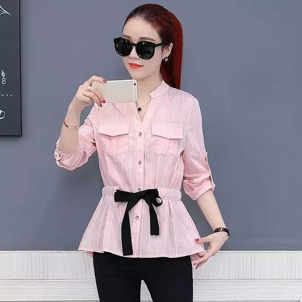 women spring summer style blouses shirts lady casual v-neck striped printed long sleeve sashes blusas df2879 210609, White
women spring summer style blouses shirts lady casual v-neck striped printed long sleeve sashes blusas df2879 210609, White