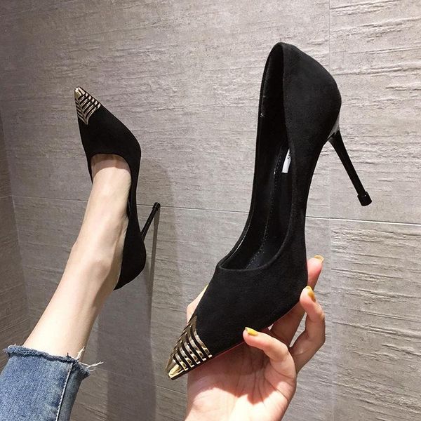 ladies high heels spring and autumn wild net red metal pointed single shoes women suede stiletto heel work dress, Black
ladies high heels spring and autumn wild net red metal pointed single shoes women suede stiletto heel work dress, Black