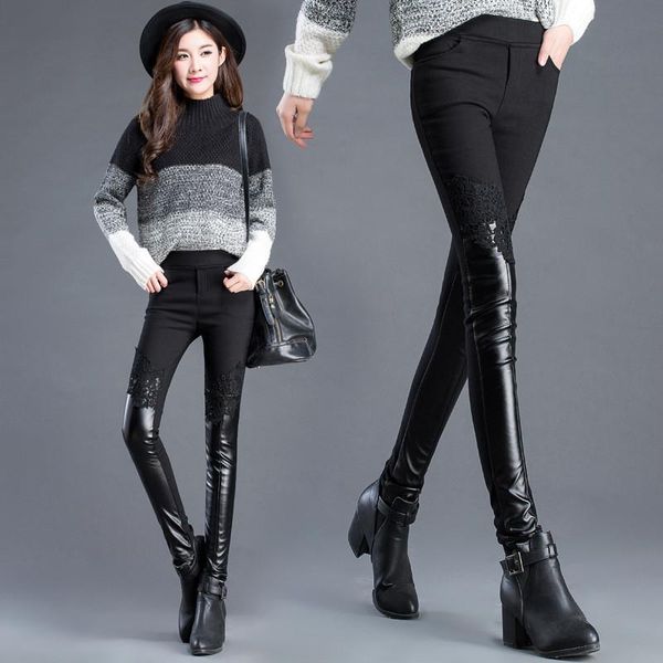 women's pants & capris 2021 autumn and winter feet cotton pu spell leather plus velvet elastic high waist warm slim, Black;white
women's pants & capris 2021 autumn and winter feet cotton pu spell leather plus velvet elastic high waist warm slim, Black;white