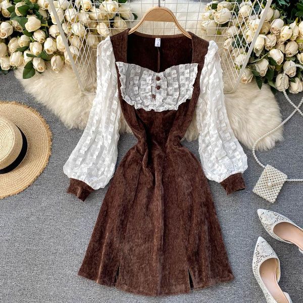 autumn winter temperament dress female wood ears bubble sleeve square collar contrast stitching retro corduroy short uk911 casual dresses, Black;gray
autumn winter temperament dress female wood ears bubble sleeve square collar contrast stitching retro corduroy short uk911 casual dresses, Black;gray