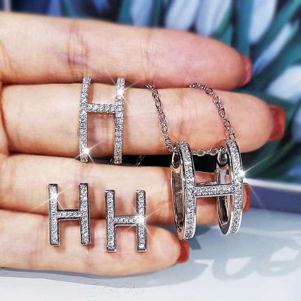 Earrings & Necklace Tik Tok Live Stream Geometric Simple Fashion H Shape Zircon Jewelry Three-Piece Set, Silver
Earrings & Necklace Tik Tok Live Stream Geometric Simple Fashion H Shape Zircon Jewelry Three-Piece Set, Silver