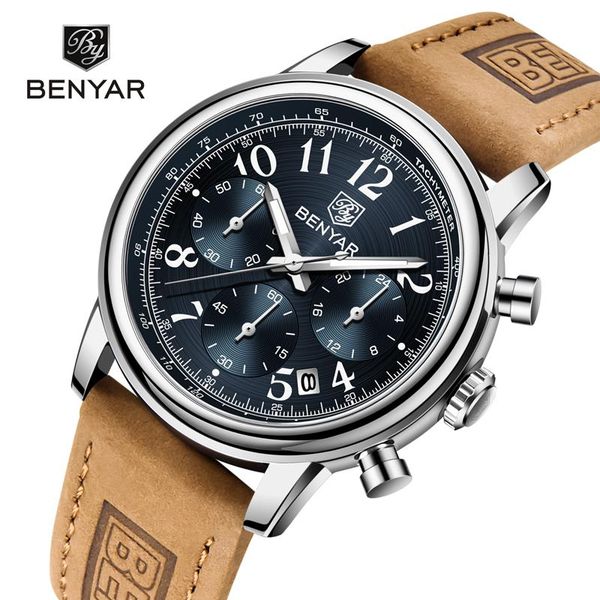 wristwatches benyar quartz watch men 2021 watches sport chronograph casual waterproof military leather relogio masculino, Slivery;brown
wristwatches benyar quartz watch men 2021 watches sport chronograph casual waterproof military leather relogio masculino, Slivery;brown