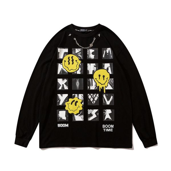 men's hoodies & sweatshirts hip-hop graffiti smiley print male hoodies with long sleeves shirt down street collar pullover t-shirt for, Black 
men's hoodies & sweatshirts hip-hop graffiti smiley print male hoodies with long sleeves shirt down street collar pullover t-shirt for, Black