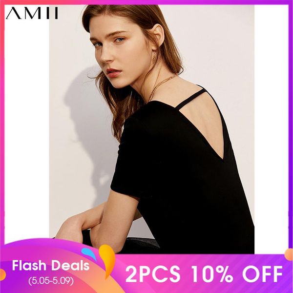 women's t-shirt amii minimalism summer ice tshirt offical lady solid vneck 100%cotton backless causal 12140324, White
women's t-shirt amii minimalism summer ice tshirt offical lady solid vneck 100%cotton backless causal 12140324, White