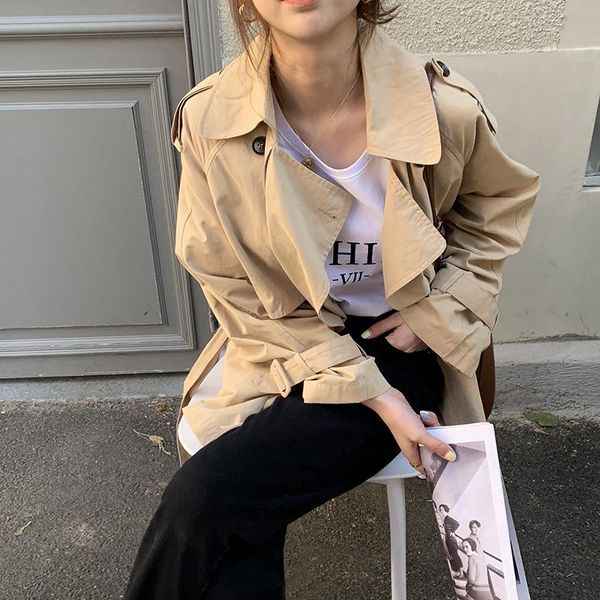 double-breasted trench coat female temperament spring 2021 han edition loose waist show thin british wind lapels women's coats, Tan;black
double-breasted trench coat female temperament spring 2021 han edition loose waist show thin british wind lapels women's coats, Tan;black