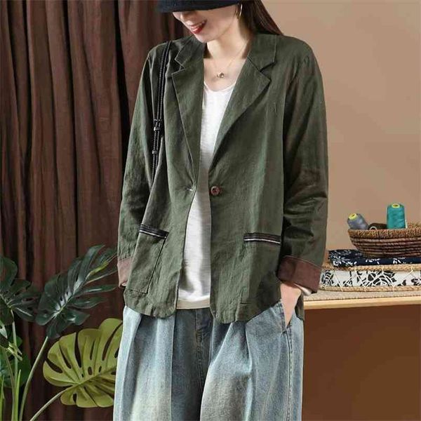 autumn arts style women long sleeve loose casual blazers single button 100% linen vintage blazer femme coats m307 210512, White;black
autumn arts style women long sleeve loose casual blazers single button 100% linen vintage blazer femme coats m307 210512, White;black