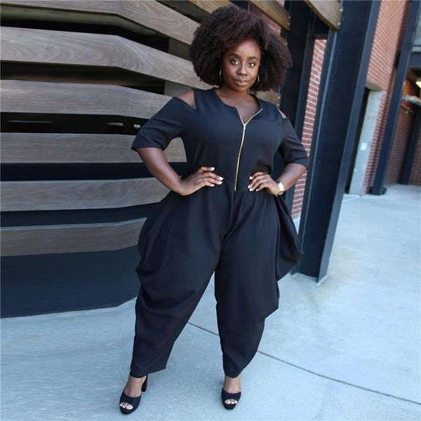 plus size pants bottoms women clothing short sleeve zip off shoulder jumpsuit loose waist large jumpsuits wholesale drop, Black
plus size pants bottoms women clothing short sleeve zip off shoulder jumpsuit loose waist large jumpsuits wholesale drop, Black