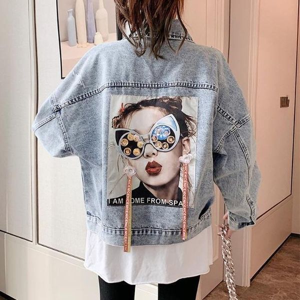 spring autumn women korean fashion loose beaded printing denim jacket single-breasted turndown collar jean coat y401 women's jackets, Black;brown
spring autumn women korean fashion loose beaded printing denim jacket single-breasted turndown collar jean coat y401 women's jackets, Black;brown