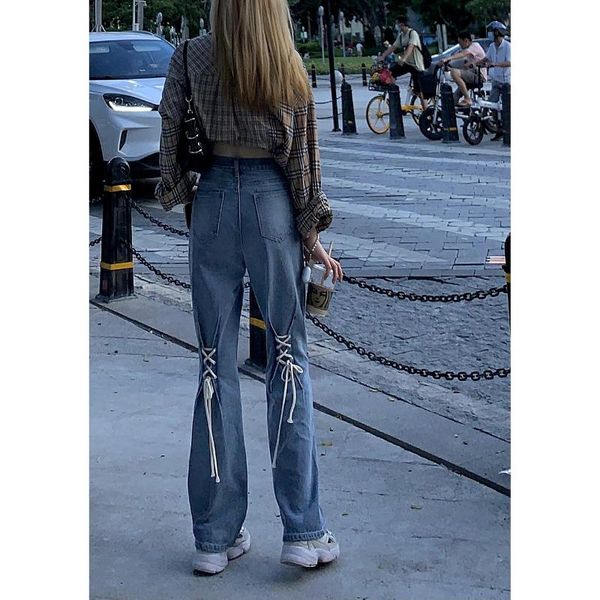 women's jeans retro design micro trumpet female summer spice girl high waist straight tube thin tie rope wide leg pants fashion, Blue
women's jeans retro design micro trumpet female summer spice girl high waist straight tube thin tie rope wide leg pants fashion, Blue