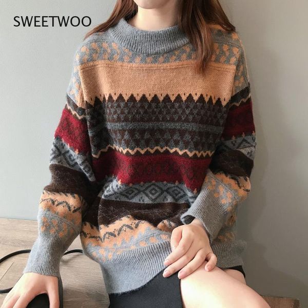 women's sweaters 2021 winter women sweater pullover knit jumpers loose striped pull korean style knitwear casual argyle, White;black
women's sweaters 2021 winter women sweater pullover knit jumpers loose striped pull korean style knitwear casual argyle, White;black