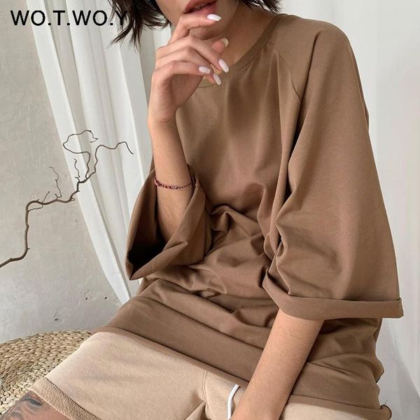 women's t-shirt wotwoy summer casual knitted basic women short sleeve o-neck solid female oversized cotton tshirts ladies harajuku, White
women's t-shirt wotwoy summer casual knitted basic women short sleeve o-neck solid female oversized cotton tshirts ladies harajuku, White