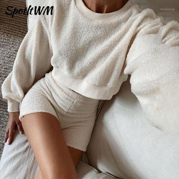 women's tracksuits spotltwm women fluffy velvet solid two piece set pajama loungewear outfit long sleeve o neck crop and biker shor, Gray
women's tracksuits spotltwm women fluffy velvet solid two piece set pajama loungewear outfit long sleeve o neck crop and biker shor, Gray