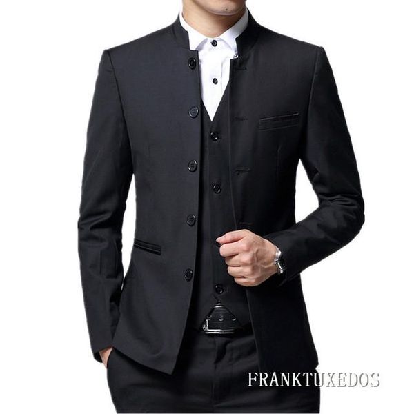 men 3 piece suit (jacket+pant+vest) chinese style stand collar male wedding groom slim fit plus size 5xl blazer set tuxedo men's suits, White;black
men 3 piece suit (jacket+pant+vest) chinese style stand collar male wedding groom slim fit plus size 5xl blazer set tuxedo men's suits, White;black