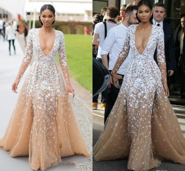 party dresses evening long sleeves champagne tulle formal cleberity pageant deep v neck applique prom dress vestidos de noiva, White;black
party dresses evening long sleeves champagne tulle formal cleberity pageant deep v neck applique prom dress vestidos de noiva, White;black