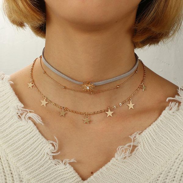 pendant necklaces european and american necklace fashion retro sun five pointed star multi-layer for women, Silver
pendant necklaces european and american necklace fashion retro sun five pointed star multi-layer for women, Silver