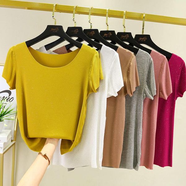 women's t-shirt summer stylish bright silk woman shiny loose short sleeve club aesthetic harajuku women tshirt, White
women's t-shirt summer stylish bright silk woman shiny loose short sleeve club aesthetic harajuku women tshirt, White