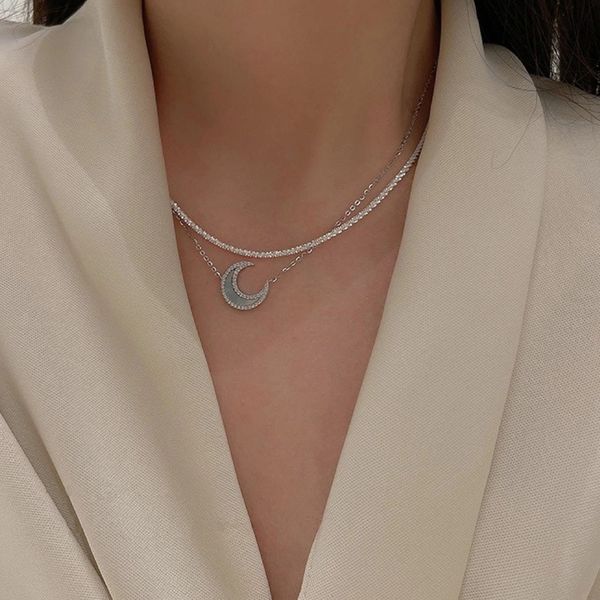 diamond inlaid moon shell two piece necklace net red temperament fashion pendant, Silver
diamond inlaid moon shell two piece necklace net red temperament fashion pendant, Silver