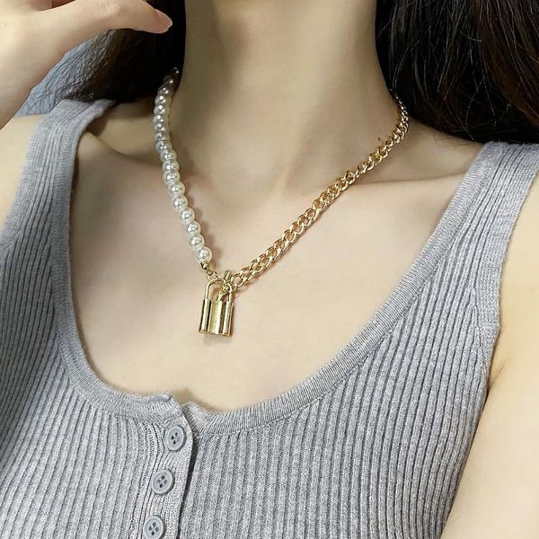 pendant necklaces lock baroque pearl chain necklace women wedding punk toggle clasp circle lariat bead choker jewelry, Silver
pendant necklaces lock baroque pearl chain necklace women wedding punk toggle clasp circle lariat bead choker jewelry, Silver