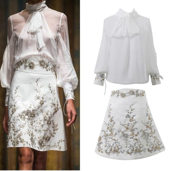 two piece dress runway spring skirt suits women's sheer lantern sleeve bows chiffon blouses + vintage beaded flower appliques skirts n, White
two piece dress runway spring skirt suits women's sheer lantern sleeve bows chiffon blouses + vintage beaded flower appliques skirts n, White