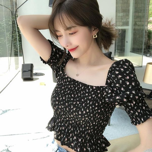 women's blouses & shirts french retro foam sleeve pleated square collar with broken collarbone and flower chiffon blouse short hea, White
women's blouses & shirts french retro foam sleeve pleated square collar with broken collarbone and flower chiffon blouse short hea, White