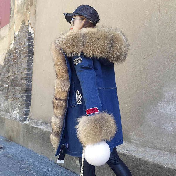 women's fur & faux cartoon embroidery thick denim jacket ladies hoodies raccoon collar plus velvet women warm long cotton suit coat det, Black
women's fur & faux cartoon embroidery thick denim jacket ladies hoodies raccoon collar plus velvet women warm long cotton suit coat det, Black