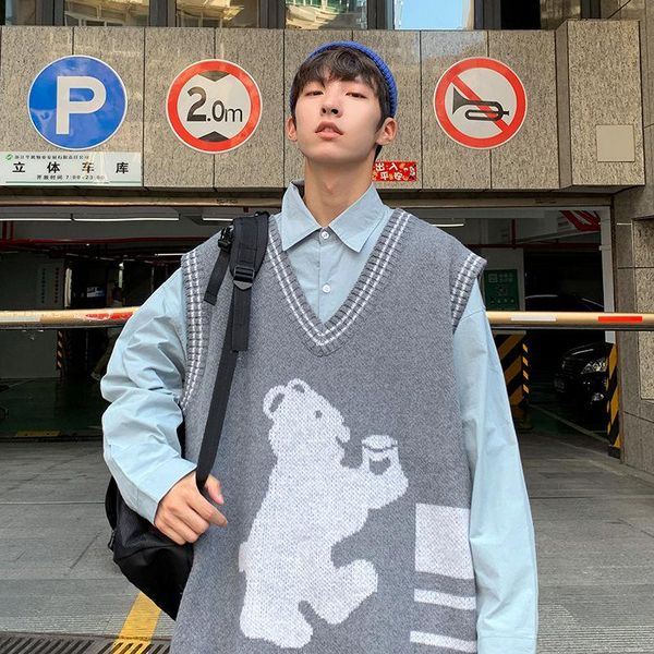 men's vests 2021 autumn and winter youth loose cartoon printing sleeveless knitted vest fashion casual v-neck pullover, Black;white
men's vests 2021 autumn and winter youth loose cartoon printing sleeveless knitted vest fashion casual v-neck pullover, Black;white