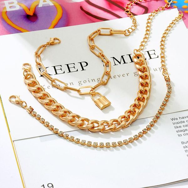 link, chain 3 pcst gold color multilayer fashion bracelet set for women metal thunder link bracelets charm on hand jewelry, Black
link, chain 3 pcst gold color multilayer fashion bracelet set for women metal thunder link bracelets charm on hand jewelry, Black