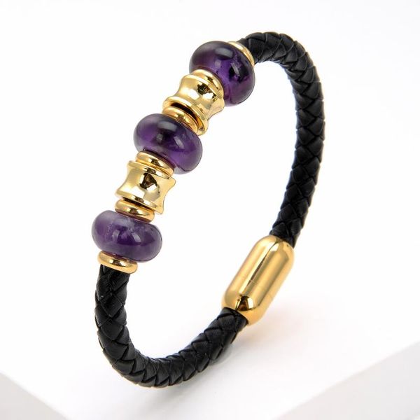 charm bracelets natural amethysts stone bead bracelet for women black braided leather rope chain gold stainless steel men's jewelry acce, Golden;silver
charm bracelets natural amethysts stone bead bracelet for women black braided leather rope chain gold stainless steel men's jewelry acce, Golden;silver