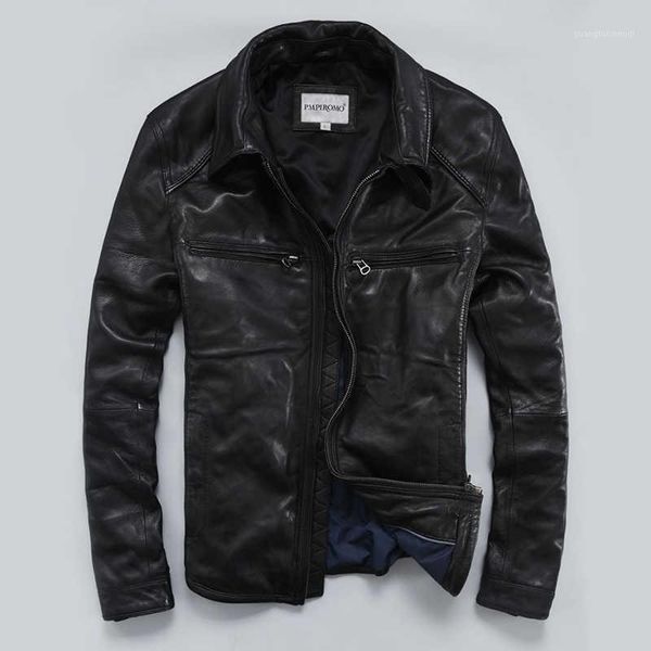 men's leather & faux lapel genuine jacket slim fit short sheep skin motorcycle clothing, Black
men's leather & faux lapel genuine jacket slim fit short sheep skin motorcycle clothing, Black