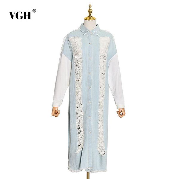 women's trench coats vgh patchwork hole denim for women lapel long sleeve casual loose streetwear windbreaker female 2021 fall fashion, Tan;black
women's trench coats vgh patchwork hole denim for women lapel long sleeve casual loose streetwear windbreaker female 2021 fall fashion, Tan;black