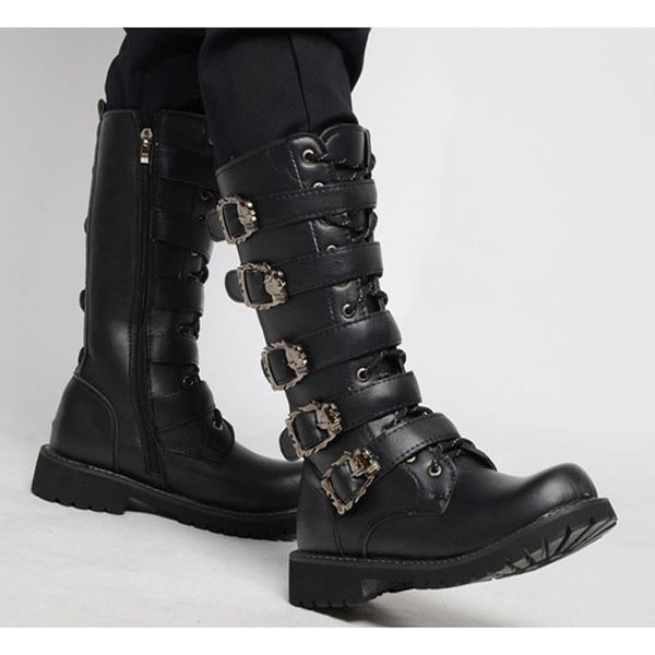 men's leather motorcycle boots mid-calf military combat boots gothic belt punk boots men shoes tactical army boot 2021 k810, Black
men's leather motorcycle boots mid-calf military combat boots gothic belt punk boots men shoes tactical army boot 2021 k810, Black