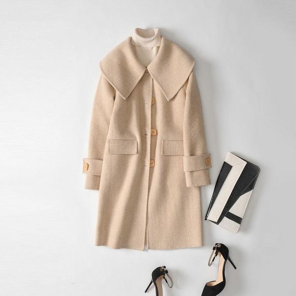 women's wool & blends fall thickened fashion pure color double faced alpaca coat 2021 milk tea overcoat baby collar solid pink jacket, Black
women's wool & blends fall thickened fashion pure color double faced alpaca coat 2021 milk tea overcoat baby collar solid pink jacket, Black