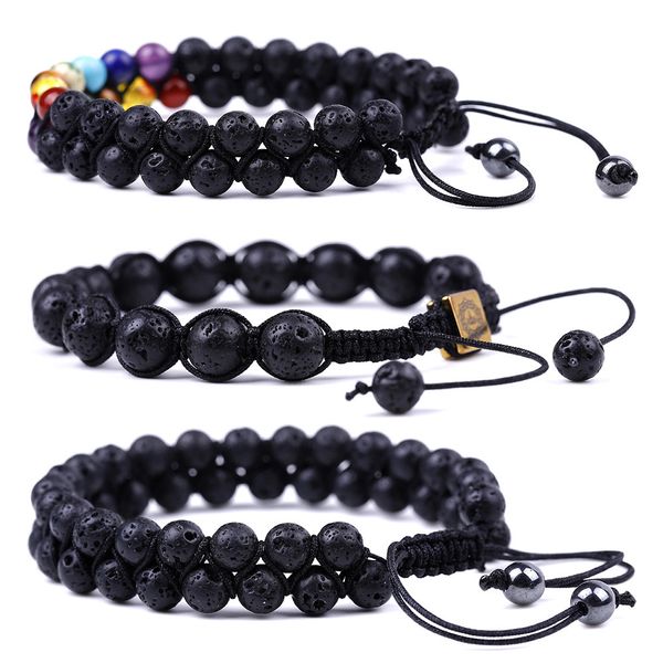 6mm yoga energy stone seven pulse wheel bracelet volcanic stone double woven bracelet, Black
6mm yoga energy stone seven pulse wheel bracelet volcanic stone double woven bracelet, Black