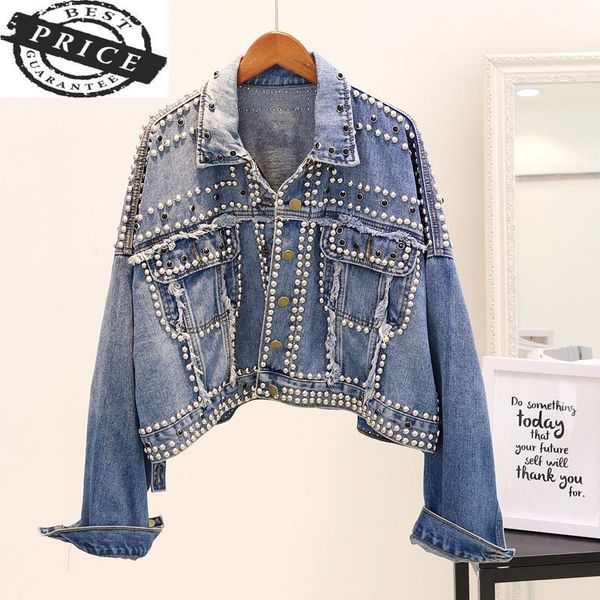 women's spring and hand autumn rivet studded denim jacket loose outwear female 2021 students casual short jeans coats jackets, Black;brown
women's spring and hand autumn rivet studded denim jacket loose outwear female 2021 students casual short jeans coats jackets, Black;brown