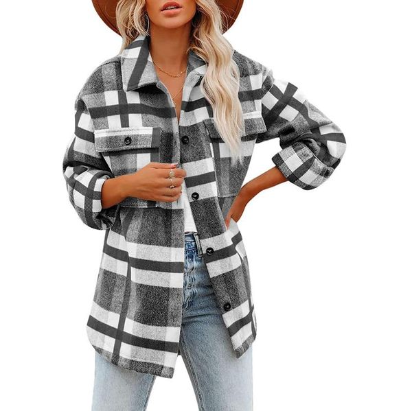women's jackets winter woolen blends thicken coats women fashion plaid overshirt casual oversized turn down collar outwear veste femme, Black;brown
women's jackets winter woolen blends thicken coats women fashion plaid overshirt casual oversized turn down collar outwear veste femme, Black;brown