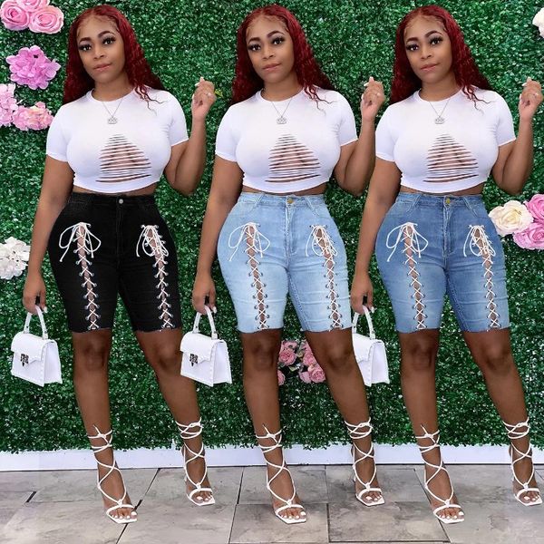 women's jeans european and american plus size summer fashion personality high waist tie denim shorts five-point pants, Blue
women's jeans european and american plus size summer fashion personality high waist tie denim shorts five-point pants, Blue