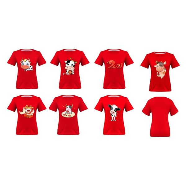women's t-shirt fashion casual year of the ox printed parent-child short sleeve, White
women's t-shirt fashion casual year of the ox printed parent-child short sleeve, White