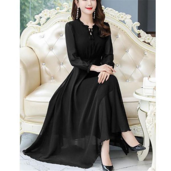 casual dresses long sleeve chiffon dress female 2021 autumn style lotus leaf collar temperament fashion slim, Black;gray
casual dresses long sleeve chiffon dress female 2021 autumn style lotus leaf collar temperament fashion slim, Black;gray
