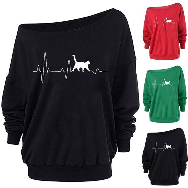 women's t-shirt fashion valentine's day european and american bottoming shirt cat cardiogram printing casual loose one-shoulder t-, White
women's t-shirt fashion valentine's day european and american bottoming shirt cat cardiogram printing casual loose one-shoulder t-, White