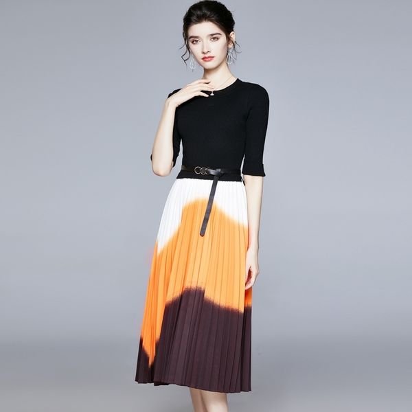 spring summer elegant knitted patchwork gradient pleated dress women half sleeve office work party sweater with belt 210603, Black;gray
spring summer elegant knitted patchwork gradient pleated dress women half sleeve office work party sweater with belt 210603, Black;gray