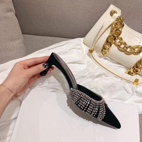 crystal fringed slipper woman summer high heel sandal pumps rhinestone 6.5cm low high-heeled shoes women pointed toe sandals slippers, Black
crystal fringed slipper woman summer high heel sandal pumps rhinestone 6.5cm low high-heeled shoes women pointed toe sandals slippers, Black
