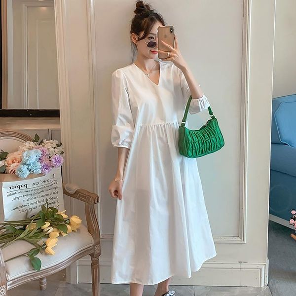5797# maternity clothes summer v neck plain color cotton short sleeves loose stylish dress pregnant women mom dresses, White
5797# maternity clothes summer v neck plain color cotton short sleeves loose stylish dress pregnant women mom dresses, White